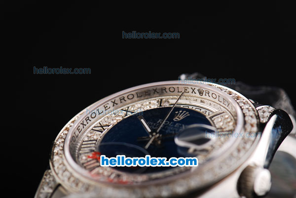 Rolex Day-Date Automatic Movement Full Steel with Blue Dial-Roman Markers and Diamond Bezel - Click Image to Close
